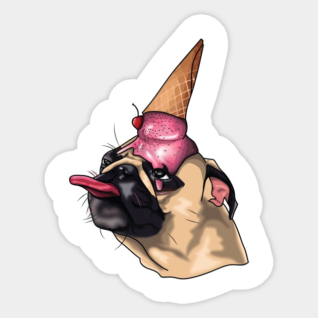 Cute Ice cream licking pug Sticker by TheContactor